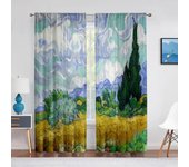 Campo de trigo con cipreses de Van Gogh, arte clásico, cortinas transparentes de tul, persianas, cortina de ventana para decoración de sala de estar y dormitorio 2x50W130H(CM)&Rod Pocket