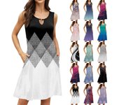 Vestido sin mangas con estampado de verano informal para mujer, vestido de playa suelto ahuecado L negro