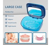 Estuche de retenedor de doble capa con herramienta para quitar espejos, práctica caja de almacenamiento para alineadores de dentaduras postizas color rosa