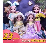 Mini muñeca articulada móvil de 30CM para niñas, juguete 3D con ojos grandes, trajes completos de princesa, colección de vestidos, regalo para niños B