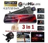 Pantalla táctil de 10 pulgadas, 720P/1080P, cámara de salpicadero DVR para coche, lente Dual, cámara automática, grabadora de vídeo, espejo retrovisor con cámara de respaldo de 720P 10 inch driving recorder negro