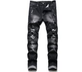2024 Nuevos jeans para hombre europeos y americanos con agujeros rotos, nostalgia personalizada, decoración de cremallera, jeans para hombre 28