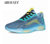 Zapatillas deportivas de moda para hombre, zapatillas deportivas acolchadas con estampado de llamas y tejido volador 39 azul