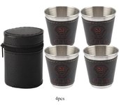 4 minivasos de vino portátiles de acero inoxidable de 70 ml con funda de cuero para viajes y picnic