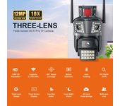 Cámara WiFi con zoom 8X y tres pantallas de 6K y 12 MP, 8 MP, 4K, PTZ, protección de seguridad, detección de movimiento humano, vigilancia CCTV IP para exteriores 6K 12MP No Card