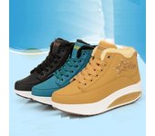 Botas de nieve de invierno cálidas de terciopelo y caña alta de algodón para mujer, zapatos con balancín, botas de nieve con aumento de altura interior, zapatos de mujer 35-40 35 negro