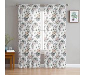 Cortinas de tul con diseño de plantas y flores navideñas para ventana, para sala de estar, cocina, decoración navideña para el hogar, cortinas de gasa transparente 135W x 114H(cm)