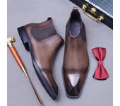Botas de hombre de marca retro de cuero genuino con punta puntiaguda, botas de vestir para hombre de alta calidad, botas de cuero para traje Chelsea hasta el tobillo 2024 6 negro