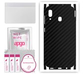 apgo Protective Skin Sticker for the back+sides compatible with Samsung Galaxy A20, Full Wrap Film, Foil, Vinyl - Pattern Carbon Black