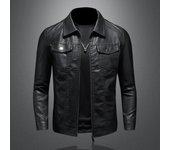 Chaqueta de cuero para hombre, edición coreana, primavera, otoño e invierno, ajustada, tendencia, forro polar grueso, estilo locomotora, chaqueta de cuero para hombre M