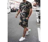 Hombre 2 Piezas Conjuntos Cordón Con Capucha Camiseta y pantalones cortos Camuflaje Cuello Barco Ropa Cotidiana vacaciones Manga Corta 2 Piezas Ropa Gimnasia Casual S