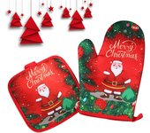 Juego de manoplas y agarraderas navideñas para horno, clásicas, resistentes al calor, con diseño de Papá Noel, muñeco de nieve y ciervo.