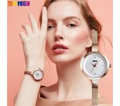 Reloj de cuarzo de lujo para mujer, correa fina, reloj de pulsera informal de acero inoxidable para mujer plata