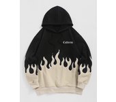 ZAFUL Sudadera con capucha informal con cordón ajustable y letras de dos tonos con bordado de llamas de California y fuego para hombre S café claro