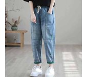 Pantalones vaqueros harén con agujeros rotos, ropa de calle para mujer, pantalones vaqueros holgados coreanos hasta los tobillos, diseño casual, pantalones vaqueros con cordones 3XL verde