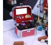 Mini estuche de maquillaje de viaje de aleación de aluminio con cerradura, caja de herramientas portátil para cosmetología y mejora de uñas, bolsa de cosméticos con espejo