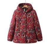 Chaqueta acolchada de algodón de otoño e invierno Chaqueta acolchada cálida con capucha y flores de abuela Chaqueta acolchada gruesa de algodón y terciopelo de invierno para mujer XXXXXL