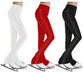 Pantalones de patinaje artístico con diamantes de imitación brillantes para niñas, mallas de entrenamiento elásticas de cintura alta para actuación de gimnasia y baile 5-6 Years negro