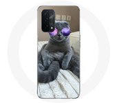 Coque pour Oppo A54 5G Chat avec Lunettes de vue violettes