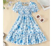 Nuevo Vestido de princesa con estampado Floral de encaje dulce para niñas finas de verano, vestido de gasa para niñas, ropa para niños 100