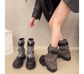 Botas Chelsea de media pantorrilla para mujer, zapatos de vaquero con plataforma a la moda, botas de moto de diseñador de invierno 2024, tendencia 35 negro