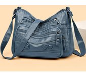 Bolso para mediana edad y personas mayores, bandolera de cuero suave para mujer, bolso de hombro tipo bandolera de gran capacidad, bolso para madre azul