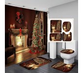 Juego de 4 cortinas de ducha con diseño de árbol de Navidad para baño, alfombrillas antideslizantes, tapa de inodoro, alfombrilla de baño