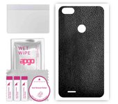 apgo Protective Skin Sticker for the back compatible with Tecno F2 LTE, Wrap Film, Foil, Vinyl - Pattern Black Leather