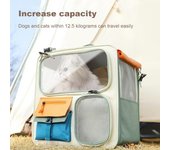 Transportín grande para gatos con ventana de alimentación portátil, mochila de viaje para mascotas, transpirable, con bolsillos para bocadillos, bolsa de transporte tipo nido para gatos beige