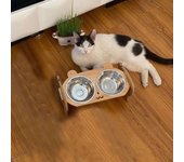 Cuenco doble de madera ajustable para mascotas, cuenco para comida para gatos, antigolpes, inclinable, protege el cuello, comedero para perros, cuenco para comida para perros, suministros para mascotas