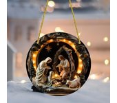 Adorno navideño de belén, redondo, acrílico, Sagrada Familia, decoración colgante para puerta de casa, pared, ventana, Navidad