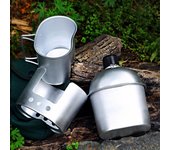 Juego de utensilios de cocina de 3 piezas, juego de cantimplora militar de aluminio, juego de estufa de leña con tapa plata
