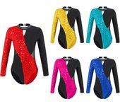 Leotardo de gimnasia con espalda hueca para niñas, lentejuelas brillantes, leotardo de baile de manga larga, mono de patinaje artístico 3-4 Years azul royal