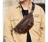 Riñonera de cuero genuino, bolso para teléfono móvil, bolso de pecho de piel de vaca con capa para la cabeza, bolso cruzado deportivo multifuncional para el hombro