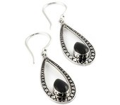 Les Trésors De Lily [Q7545] - Boucles artisanales Argent 'Heaven' onyx argent - 28x13 mm negro