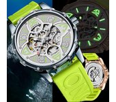 Reloj mecánico completamente automático, diseño exclusivo, esfera de trébol de cuatro hojas, relojes de pulsera, correa de caucho luminosa resistente al agua blanco/oro