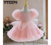 Vestido rosa de verano para niñas, vestido de malla para niñas, vestido de actuación para niñas, vestido de princesa 100 color rosa