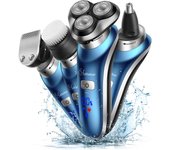HATTEKER-Afeitadora eléctrica para hombre, cortadora de pelo 4 en 1, máquina de afeitar eléctrica, máquina de afeitar rotativa, Kit de aseo recargable, húmedo/seco azul