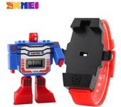 SKMEI 1095 LED Relojes digitales Moda Niños Creativo Dibujos animados Robot PU Correa Relojes de pulsera casuales rojo