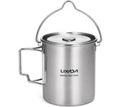 Tazón taza de agua portátil de olla de acero inoxidable de 750 ml con tapa y mango plegable para acampar al aire libre plata