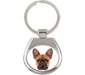 French Bulldog, Frenchie - geometric keychain with a photo and the inscription Art-Dog blanco