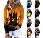 Sudadera con capucha y estampado de Halloween de manga larga y corte ajustado para mujer XL azafrán