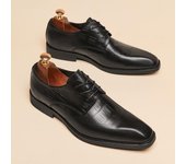 Zapatos de hombre de primavera y verano, zapatos brogue de punta cuadrada de cuero genuino, zapatos de primera capa de piel de vaca, zapatos formales de negocios para hombre, británicos 39 negro
