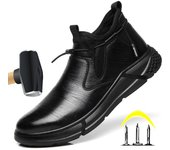 Botas de cuero para hombre, zapatos de seguridad, botas de trabajo impermeables, zapatos de seguridad con punta de acero, zapatos indestructibles a prueba de pinchazos para hombre, alta calidad 40 negro