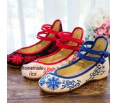 Zapatos de baile para mujer de tacón bajo de piel bordada con porcelana azul y blanca 34 rojo
