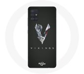 Coque pour Samsung Galaxy A71 Vikings Série Saison 6 logo V Epée Gris Fond Noir