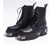 Botines de plataforma estilo Punk de 6CM para mujer, botas de moto para mujer, zapatos gruesos de moda para mujer, decoración de Metal negro 40 negro