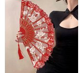 Abanico plegable de encaje rosa con borla, accesorios para fotos de actuación de baile de boda Vintage, abanico portátil de mano para verano, suministros para fiestas, regalo púrpura