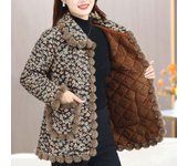 Chaqueta de algodón grueso y aterciopelada de invierno para mujer, chaqueta de algodón con estampado floral a la moda 6XL negro