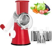 Rallador de verduras 3 en 1 multifuncional giratorio de mano con 3 rodillos afilados, cortador de verduras, rallador de queso, herramientas de cocina rojo